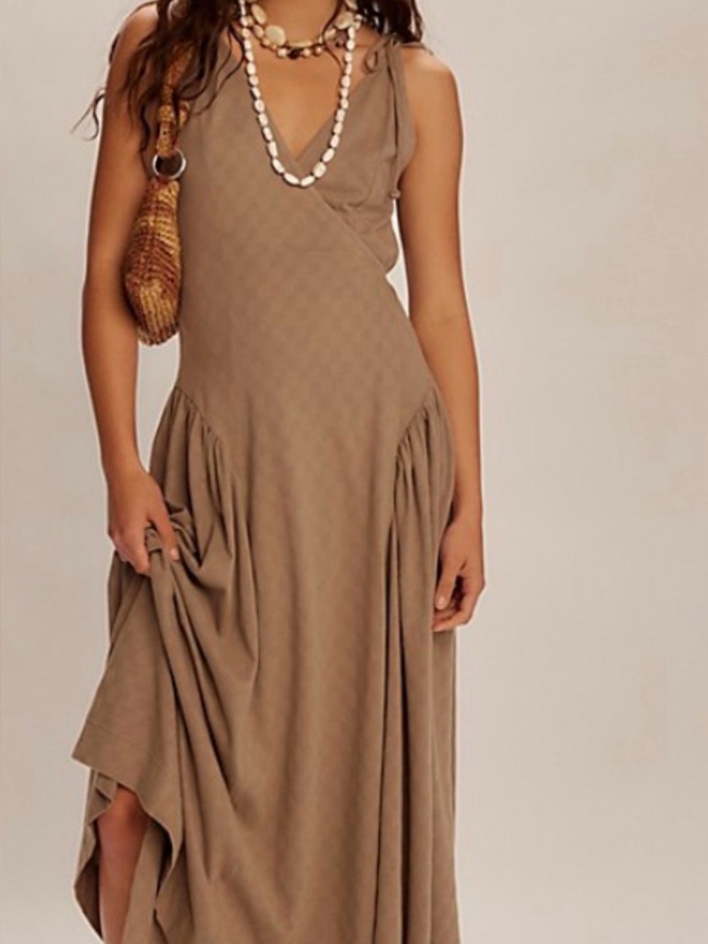 Free People One-Shoulder Taupe Maxi Dress